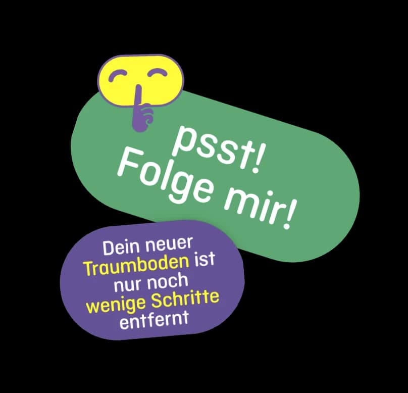 Bodenkleber in Bubble-Form mit dem Hinweis psst! Folge mir!