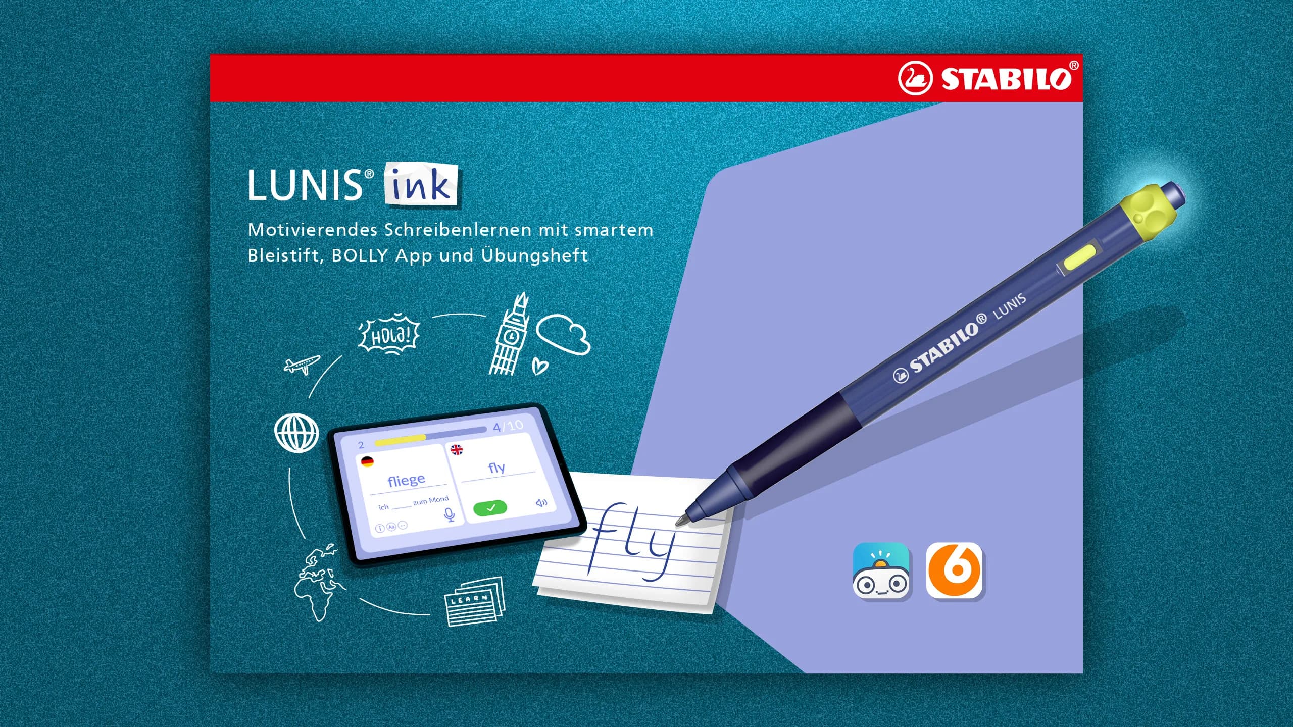 Front of the LUNIS ink pack with app and exercise book