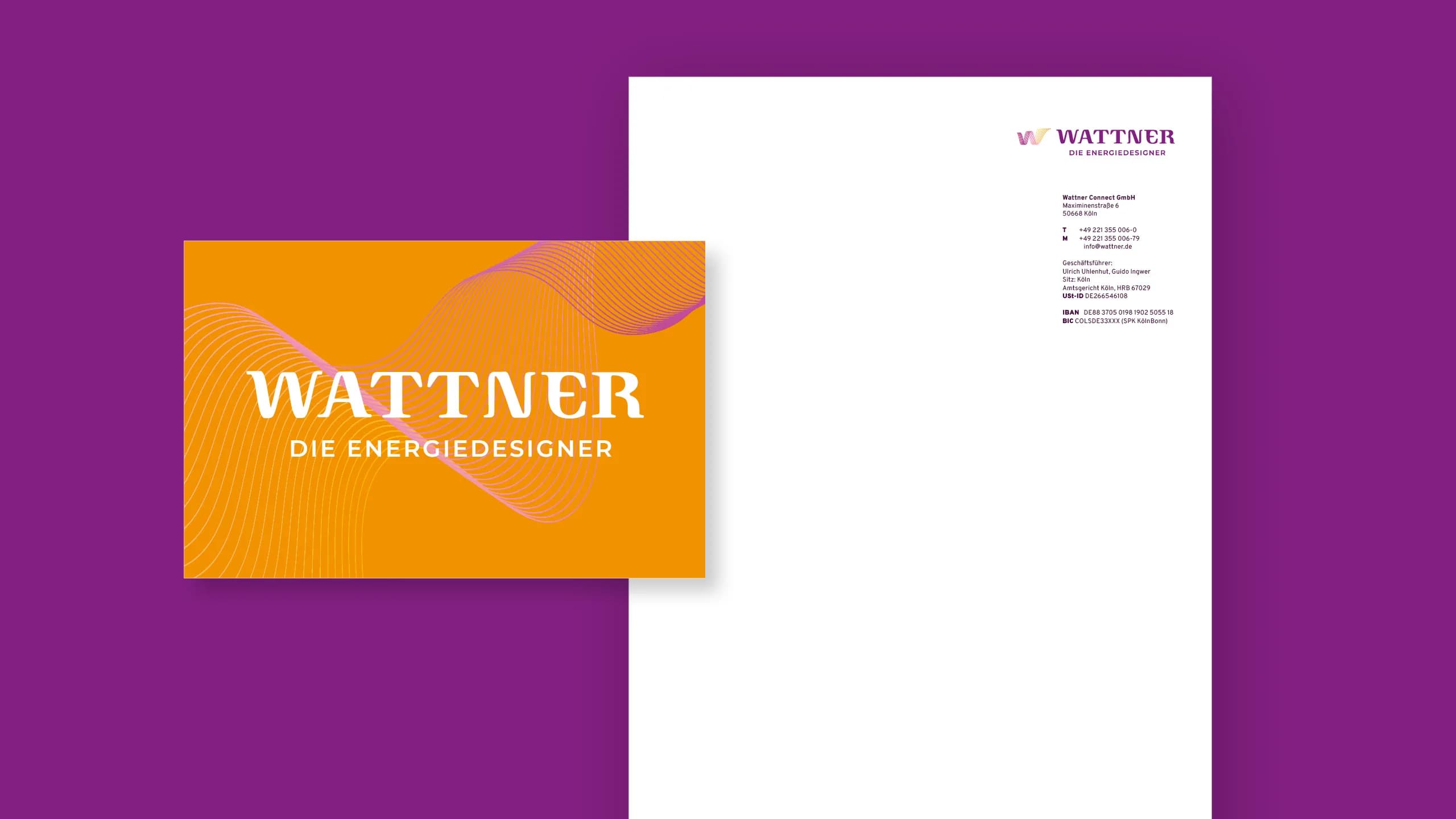 Business card and letterhead in the new Wattner design