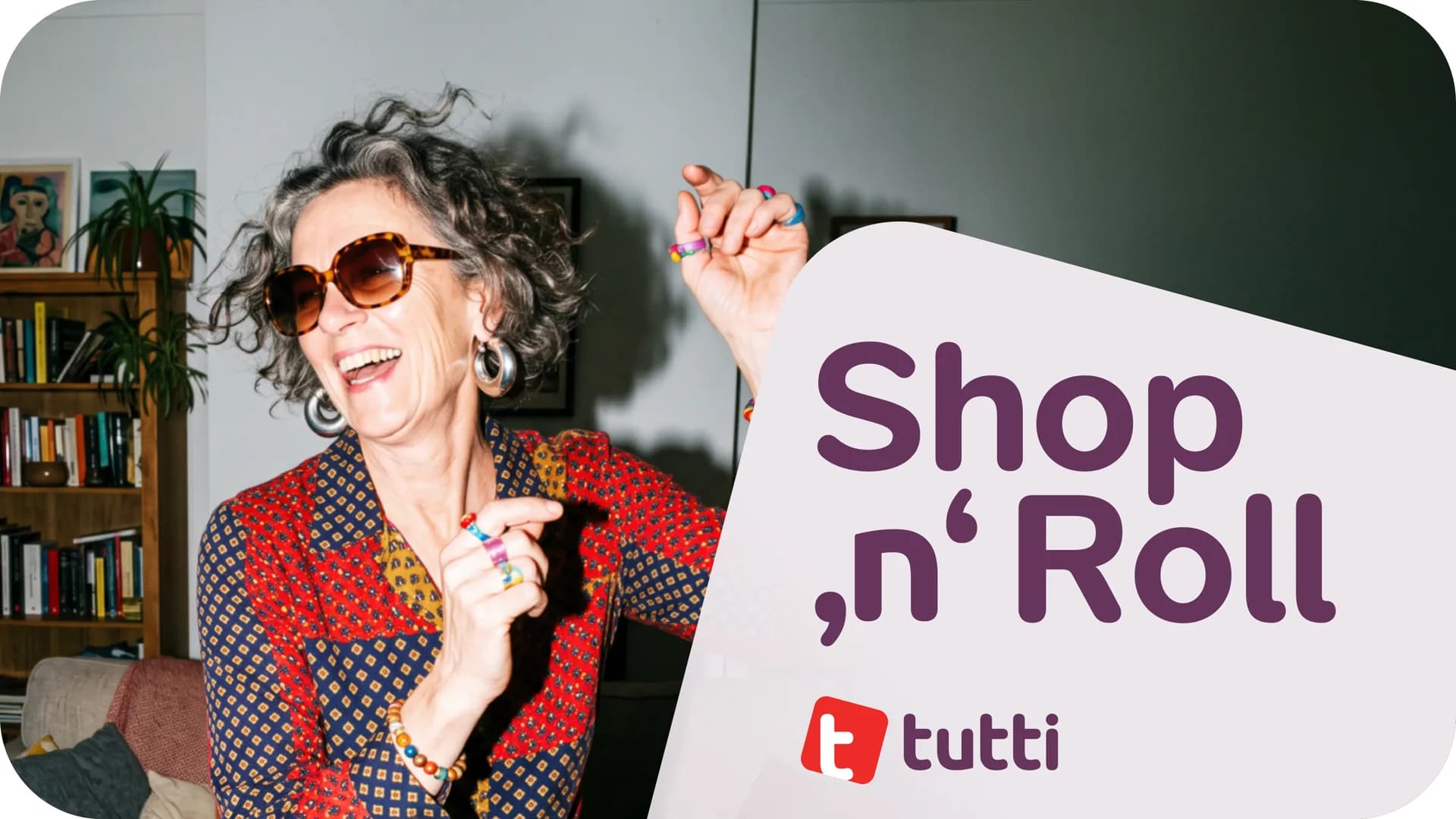 tutti campaign visual: “Shop ’n’ Roll” with a dancing woman