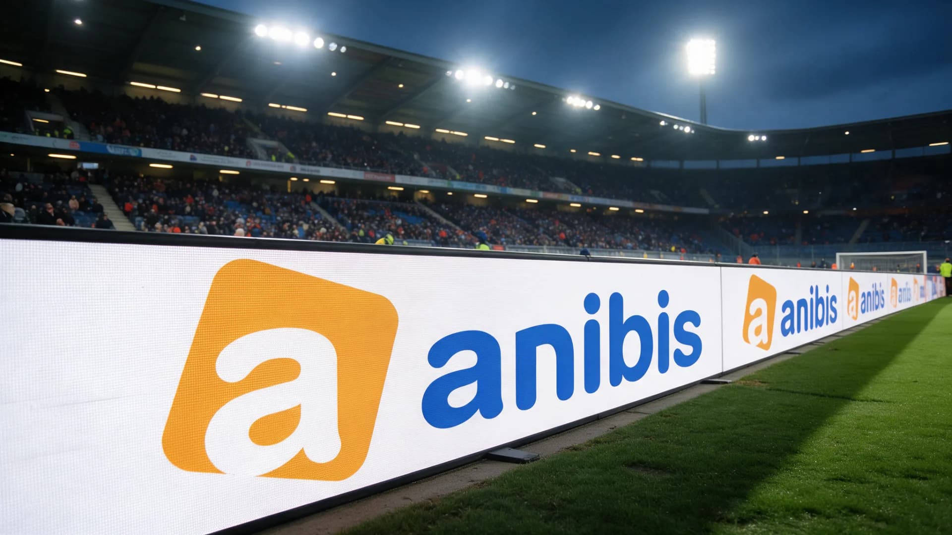 anibis perimeter advertising in a football stadium in the evening
