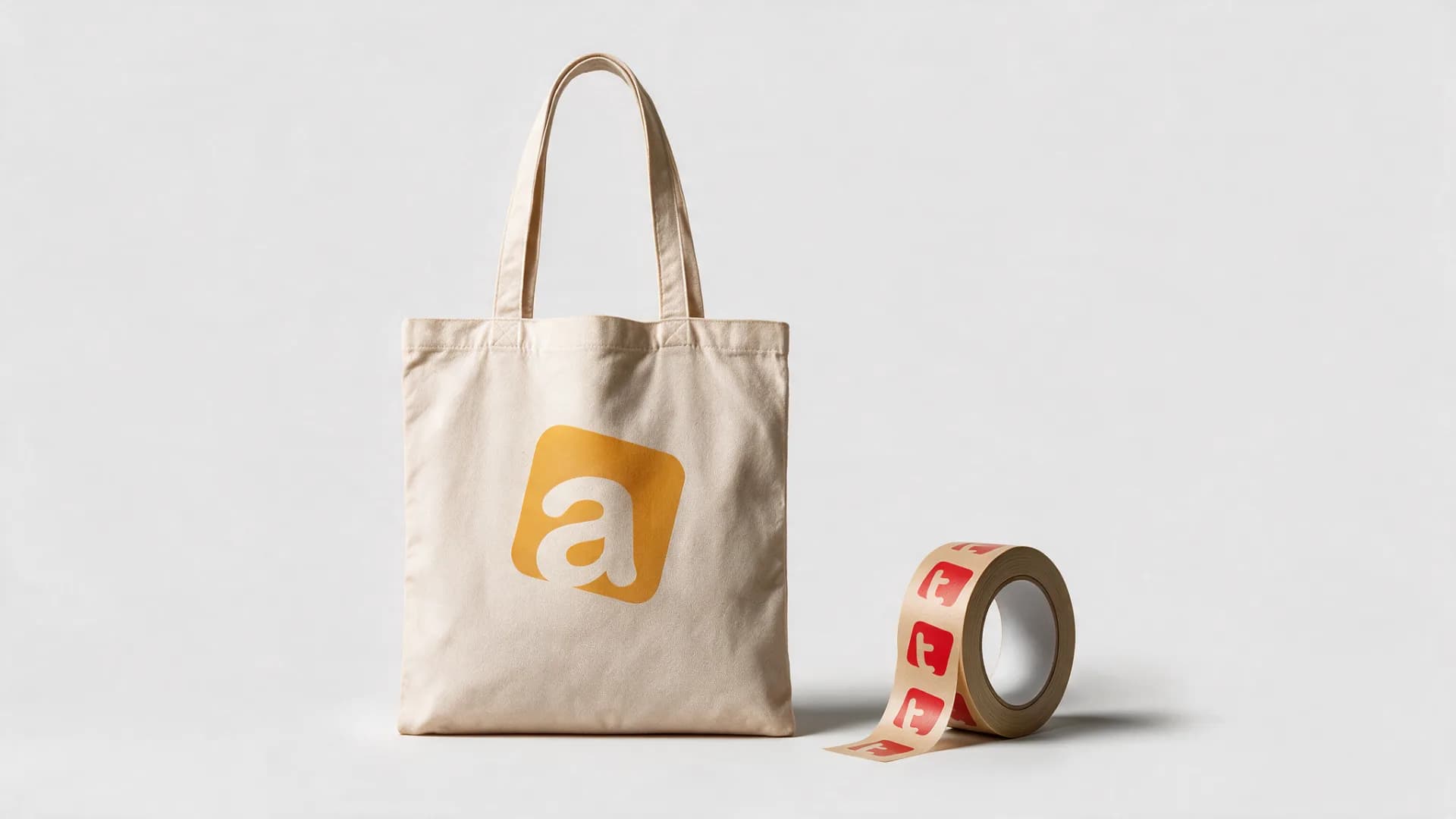 The anibis tote bag and a roll of tutti parcel tape together on one surface
