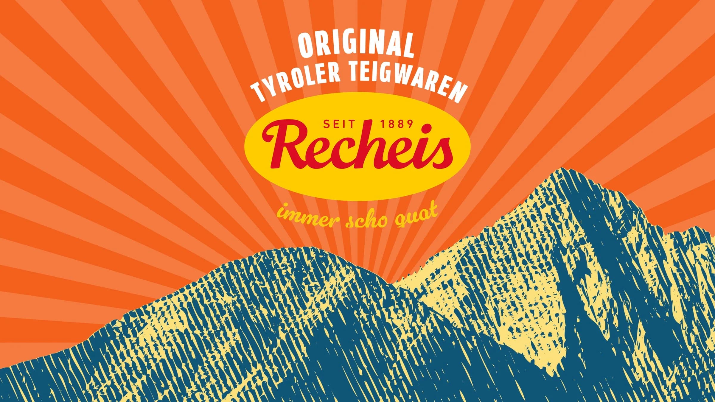 Key visual Hörnchen: the Recheis logo above the Hafelekar silhouette, rays in orange